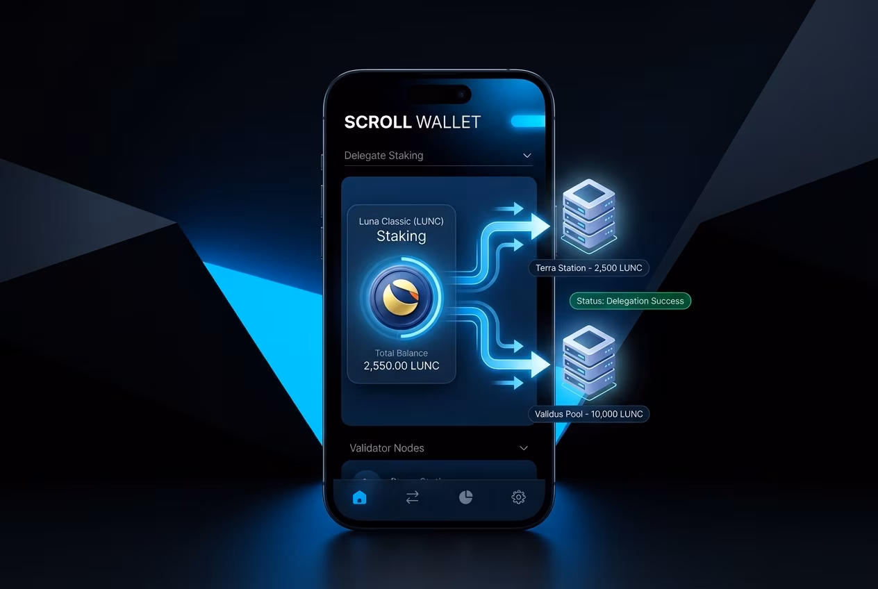 Интерфейс кошелька отображает баланс Luna Classic wallets