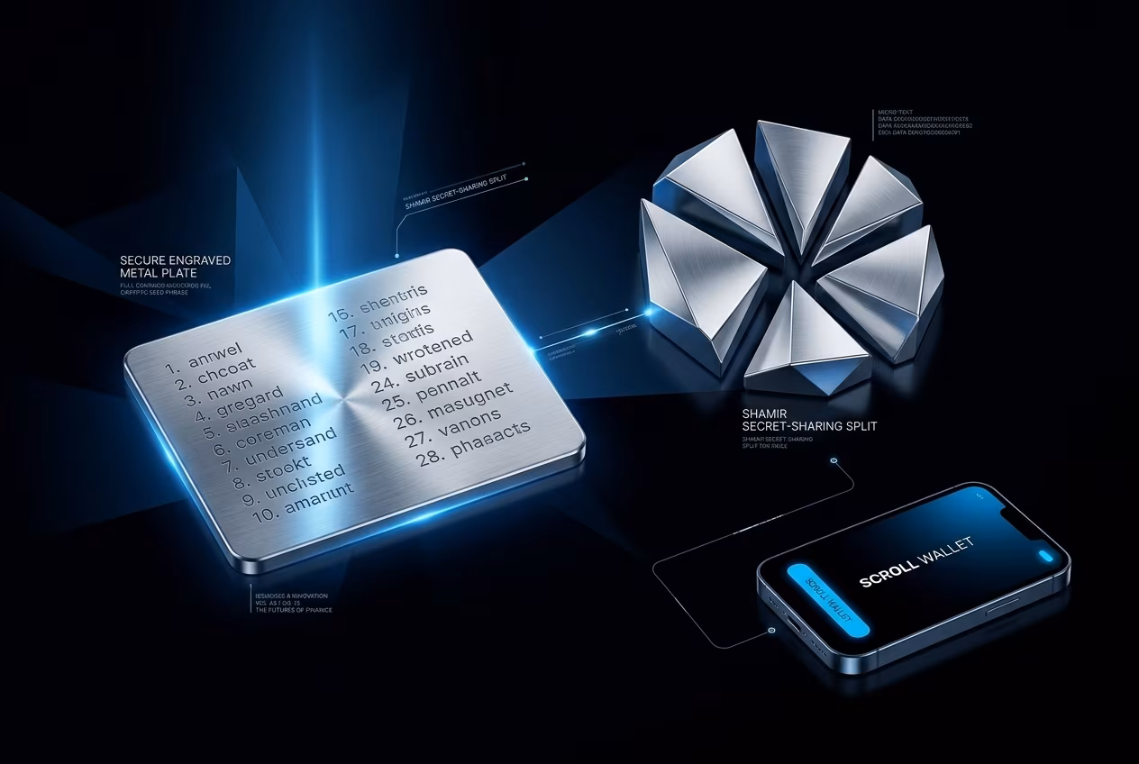 Диаграмма безопасного хранения seed phrase для crypto wallet