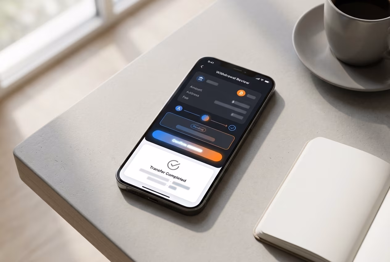 Mobile wallet interface showing send button and confirmation screen