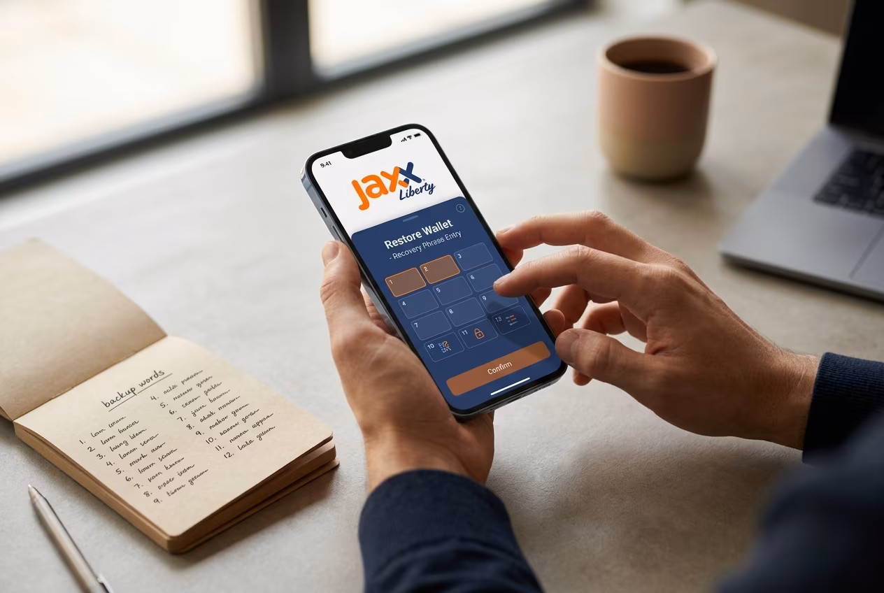 Crypto user creating secure offline backup for Jaxx wallet