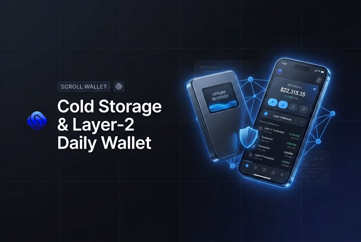 Cold storage reserve wallet paired with mobile Layer-2 daily crypto wallet