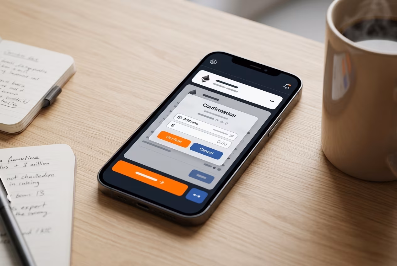 Mobile wallet interface showing send button and confirmation screen
