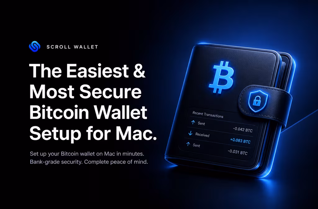 Clean Mac Bitcoin wallet interface showing setup and transaction history