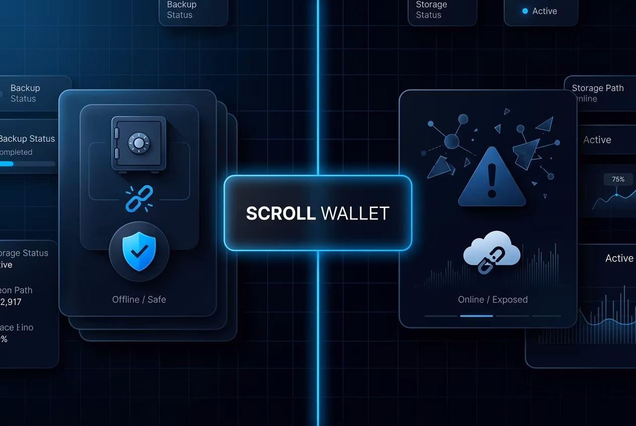 Offline backup versus risky digital path for crypto passphrase storage