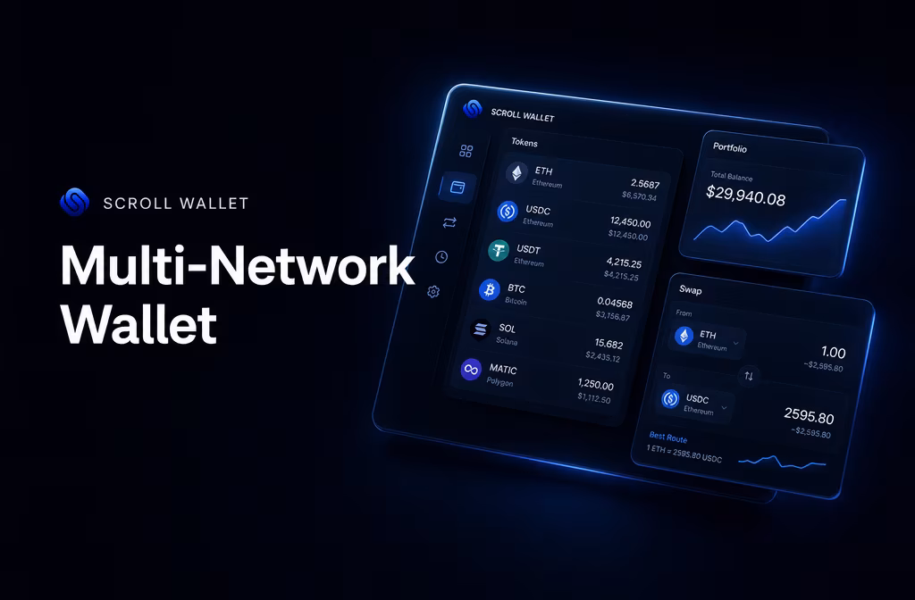 Multi-network wallet dashboard showing token balances and portfolio organization