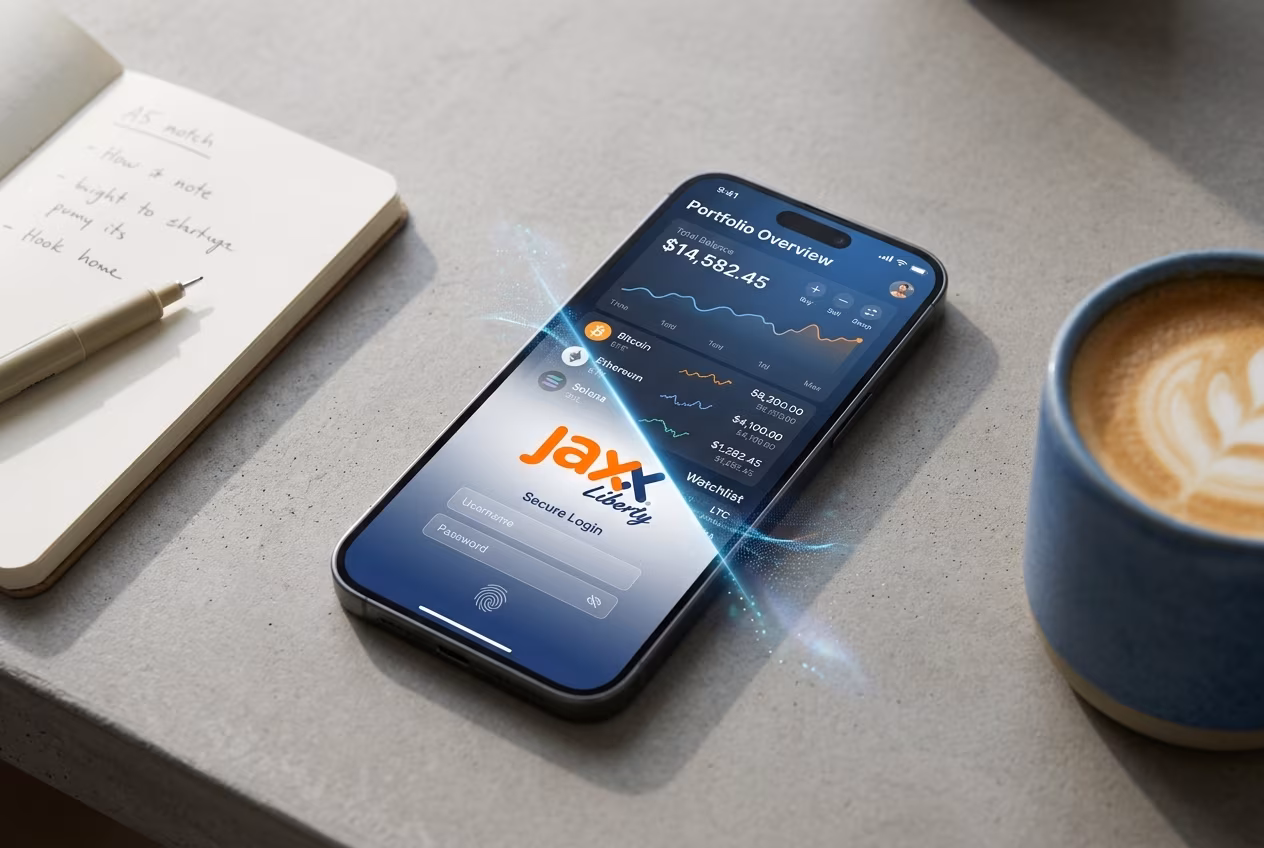 Jaxx Liberty login screen on desktop and mobile devices