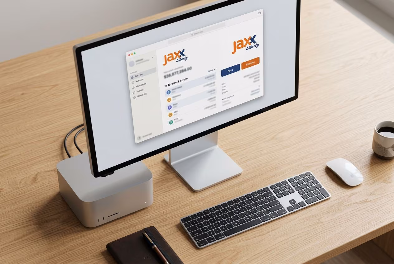 Jaxx Liberty wallet open on Mac clean desktop interface