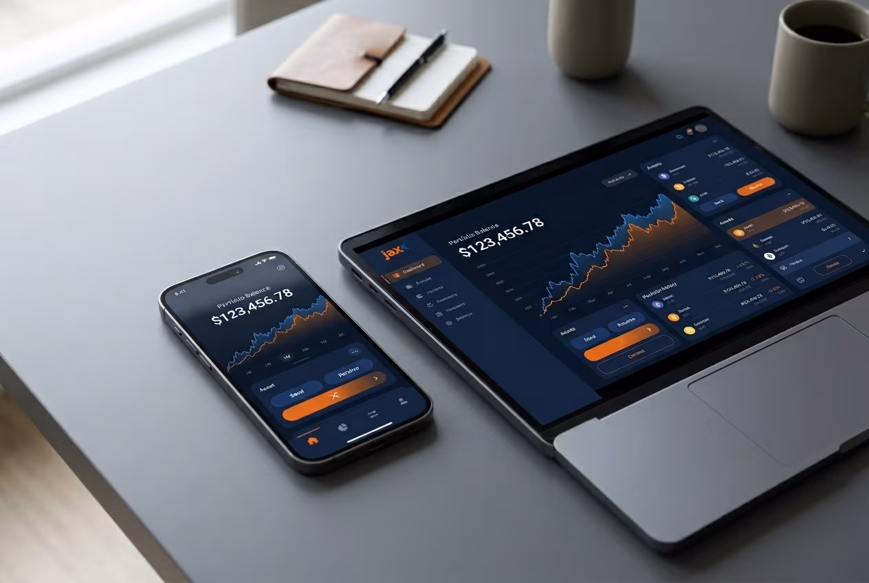 Multi-device crypto wallet dashboard with portfolio and coin balances