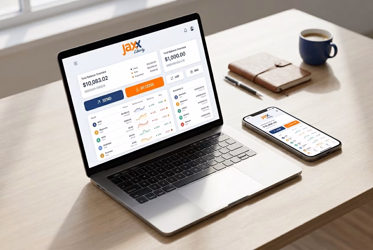 Jaxx Liberty wallet running synced across desktop and mobile devices