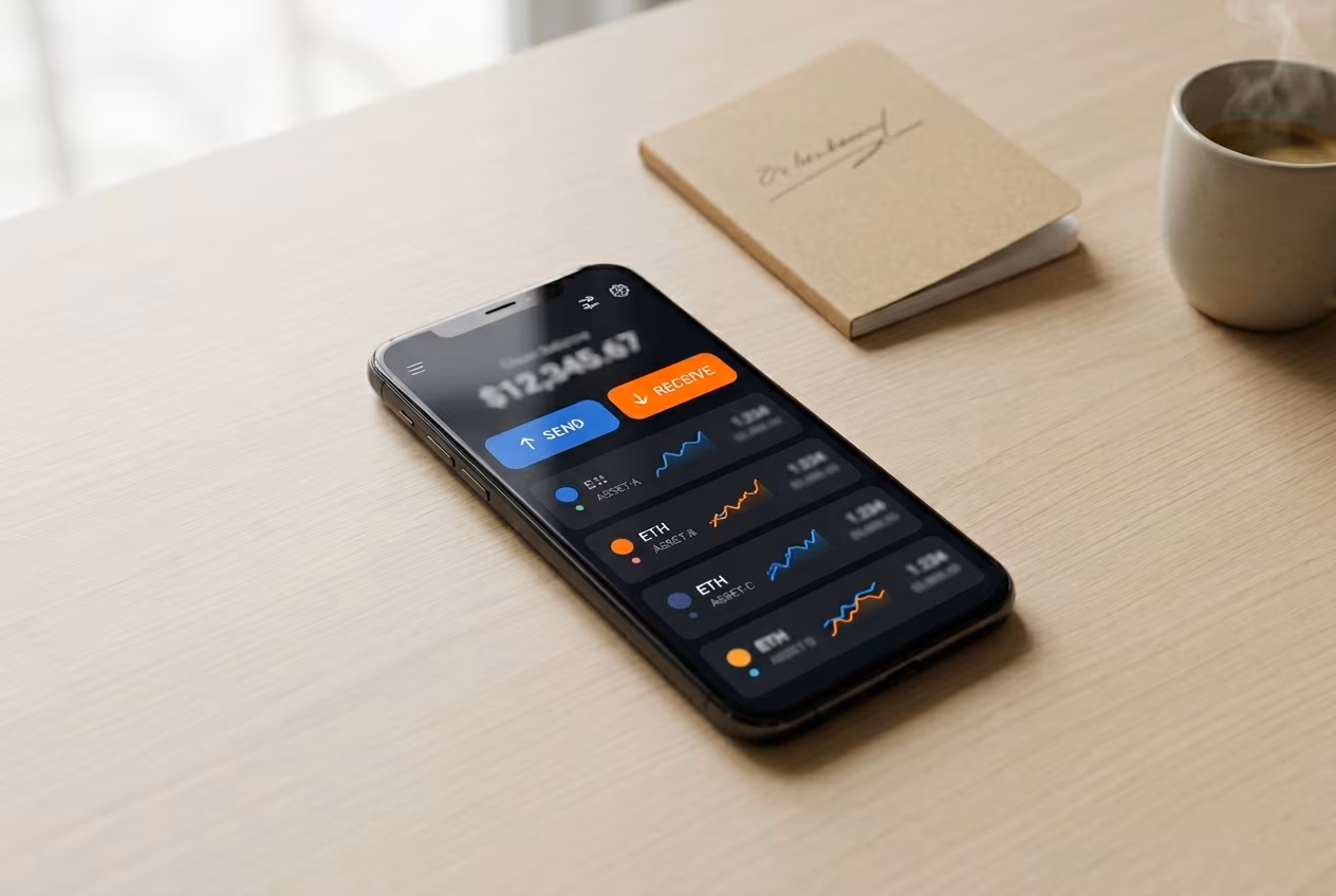 Mobile and desktop crypto wallet dashboard showing portfolio and daily use