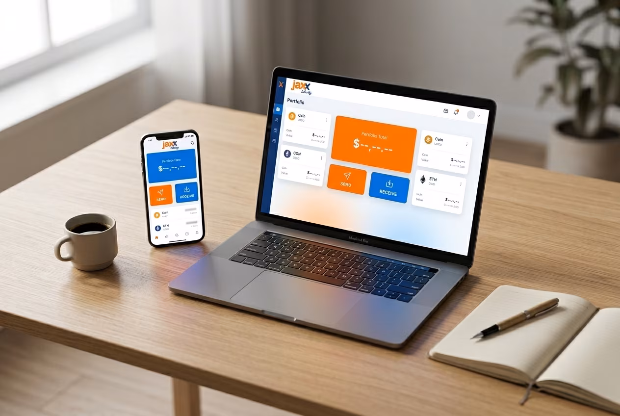 Multi-device crypto wallet dashboard with portfolio and coin balances