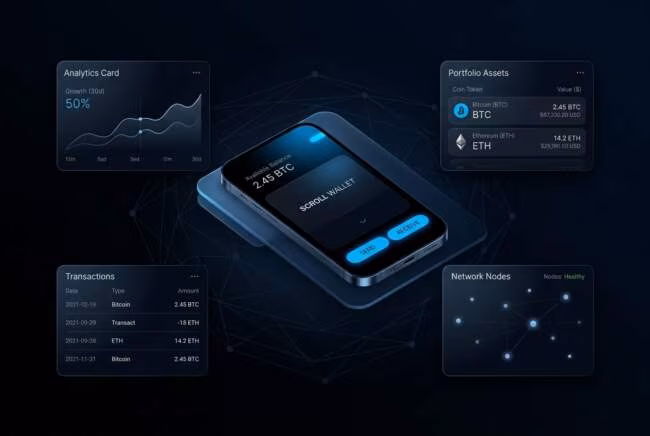 crypto passphrase storage и баланс кошелька Scroll Wallet