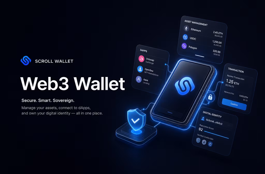 Web3 wallet interface managing assets dApps signing and identity