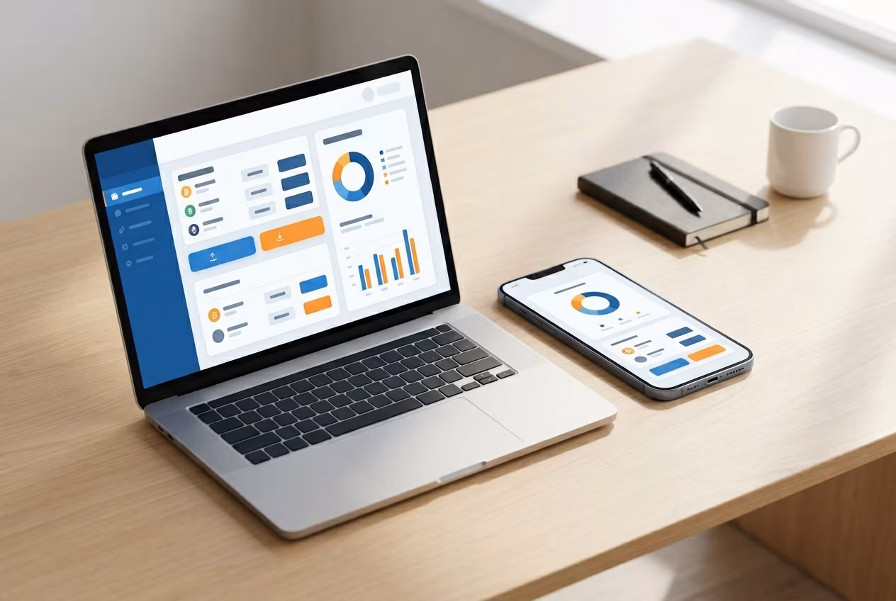 Jaxx Liberty style wallet dashboard shown on desktop and mobile