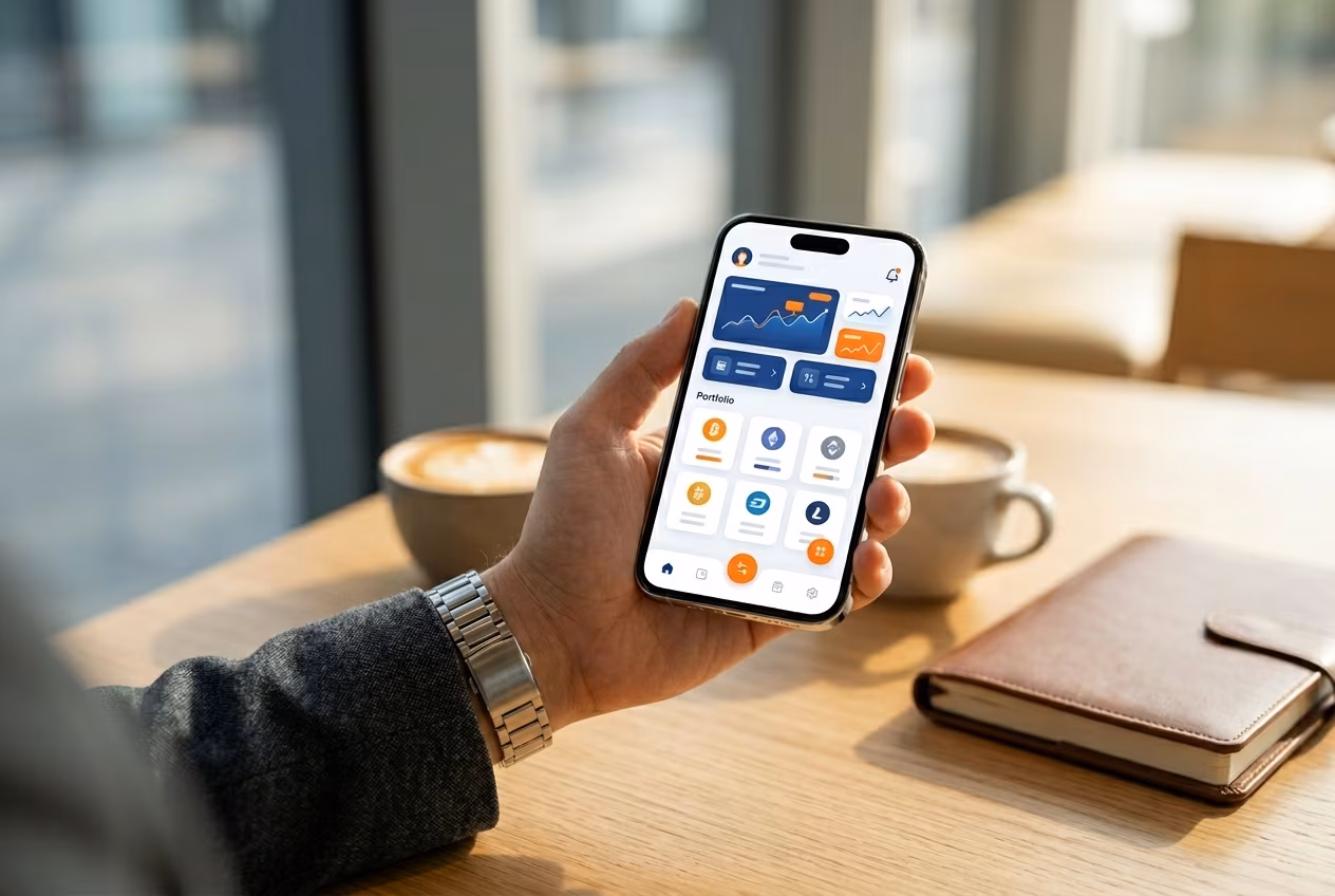 Android phone displaying Jaxx Liberty wallet dashboard with portfolio tiles