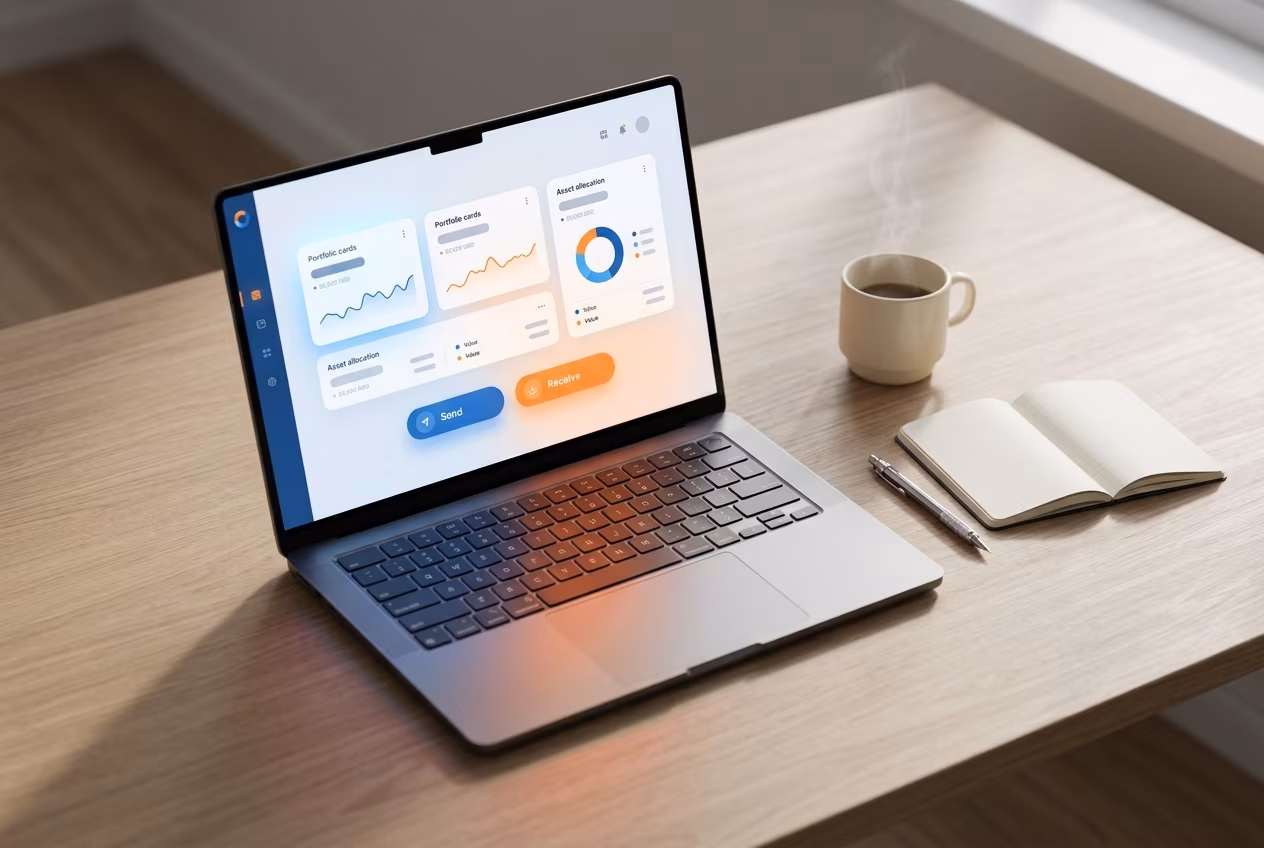 Chrome wallet dashboard showing portfolio cards and crypto management tools