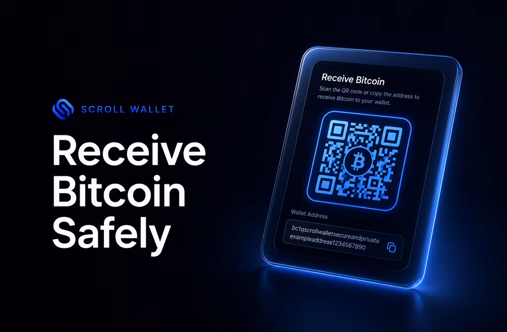 Wallet receive screen with QR code for safer Bitcoin address entry