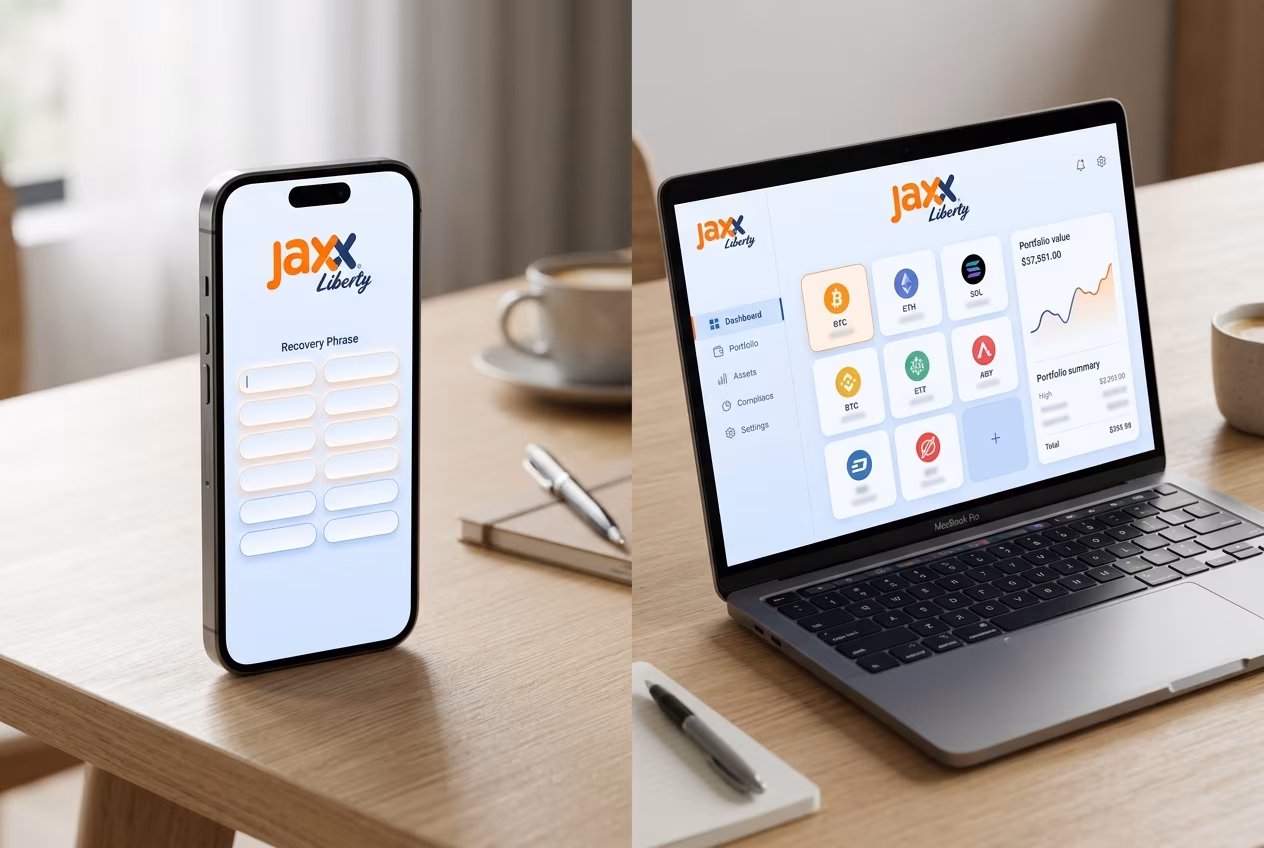 Jaxx Liberty wallet restored across phone and desktop simultaneously