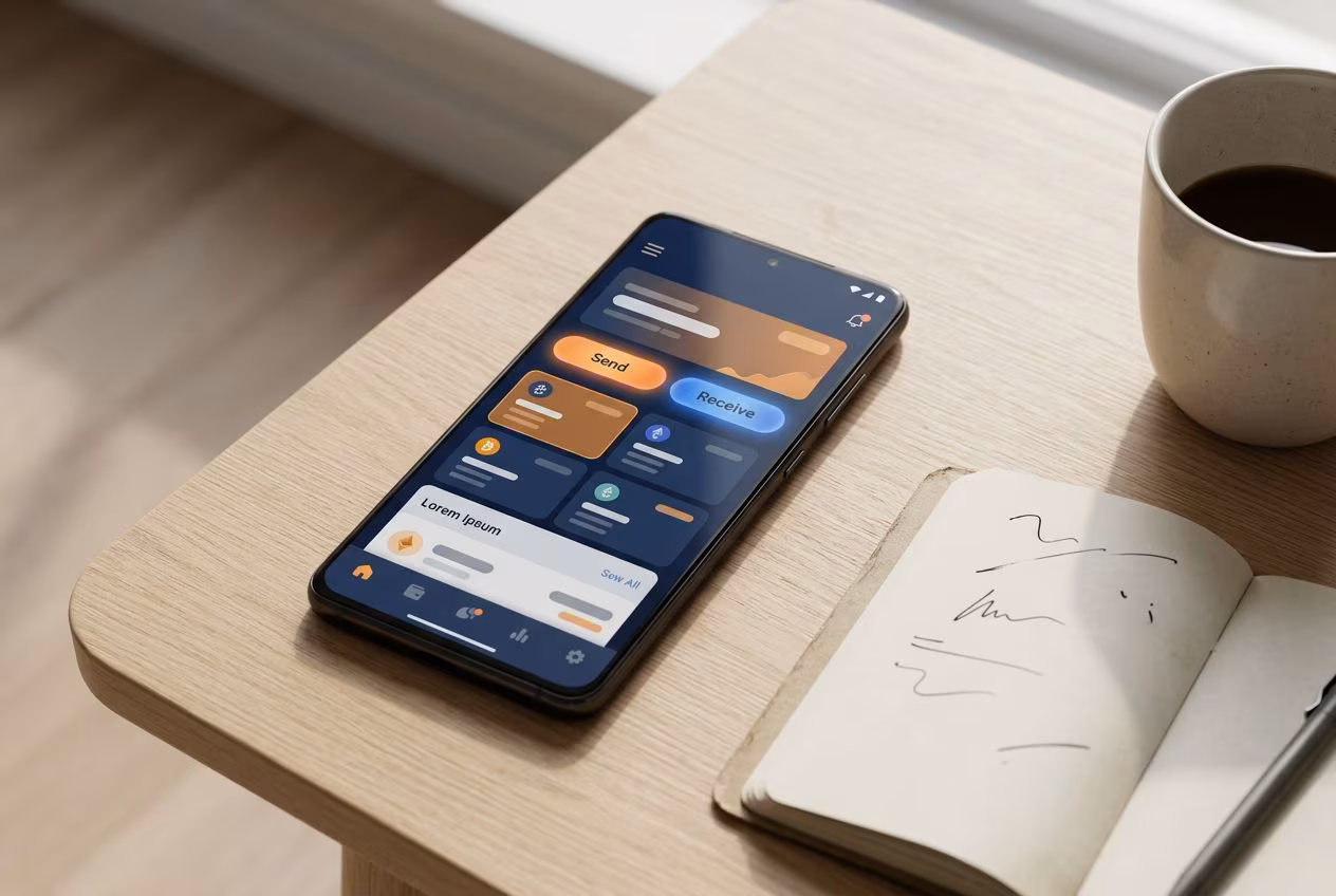 Android phone showing Jaxx Liberty wallet dashboard with portfolio tiles