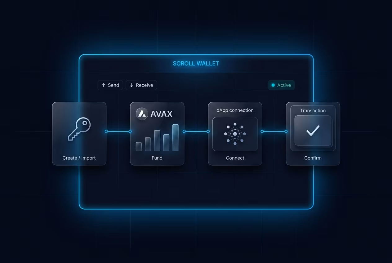 Step-by-step avalanche web wallet setup and dApp connection flow