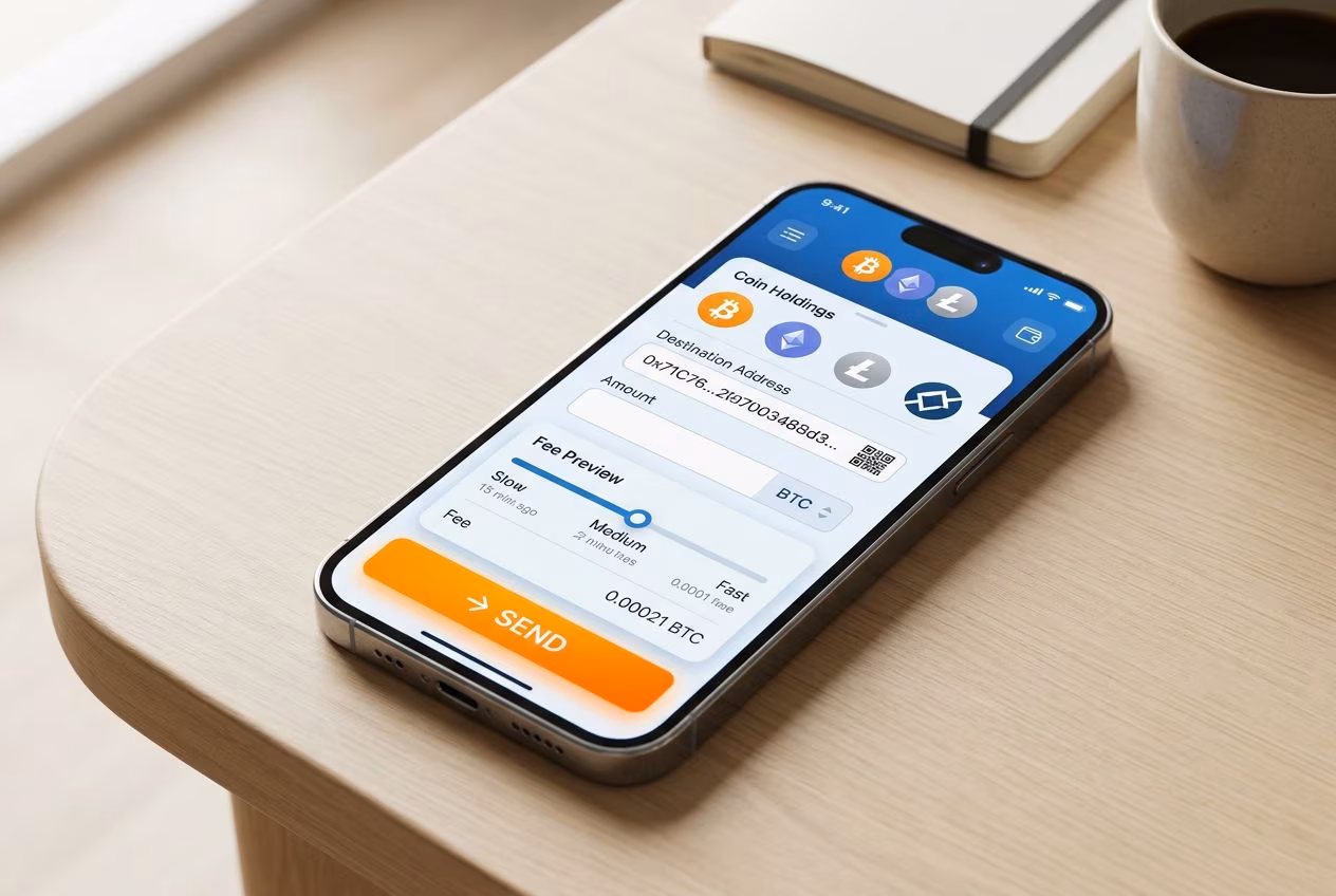 Jaxx Liberty wallet dashboard showing send button and fee preview