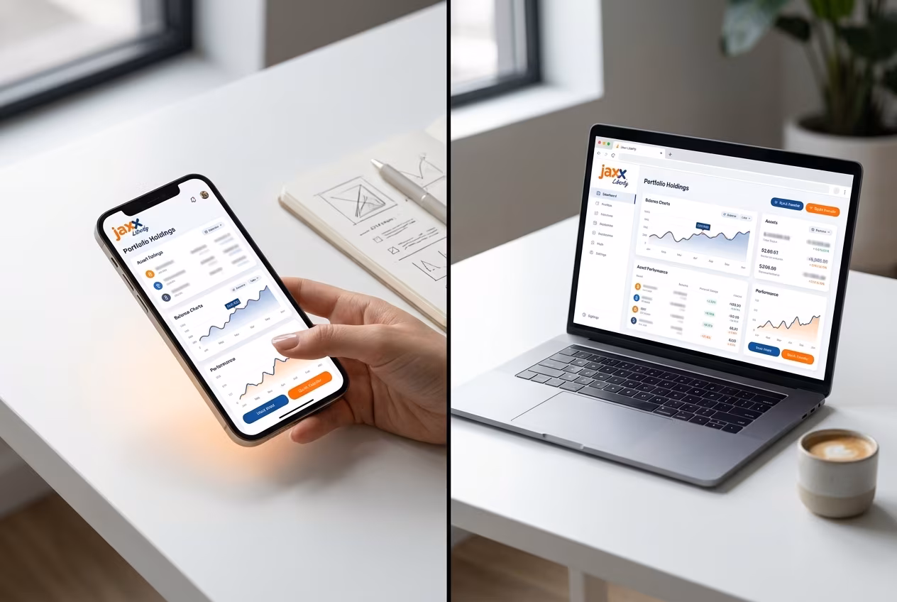 Cross-platform crypto wallet dashboard displaying assets and portfolio values