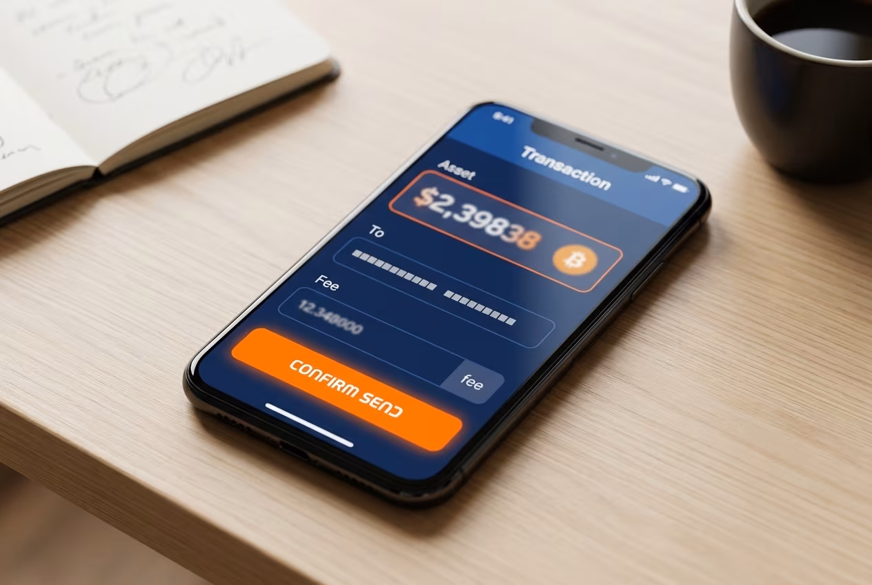 Jaxx Liberty send screen with fee preview and confirmation button