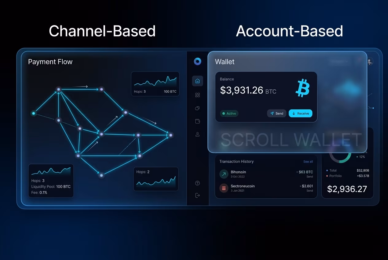 Channel-based vs account-based wallet payment flow comparison