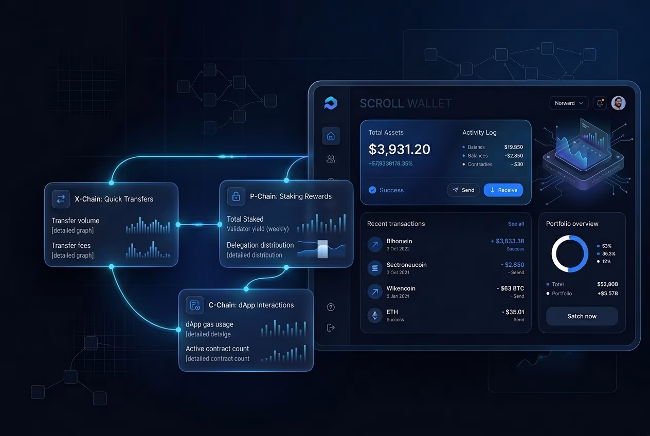 Visual map of Avalanche X P and C chains in wallet