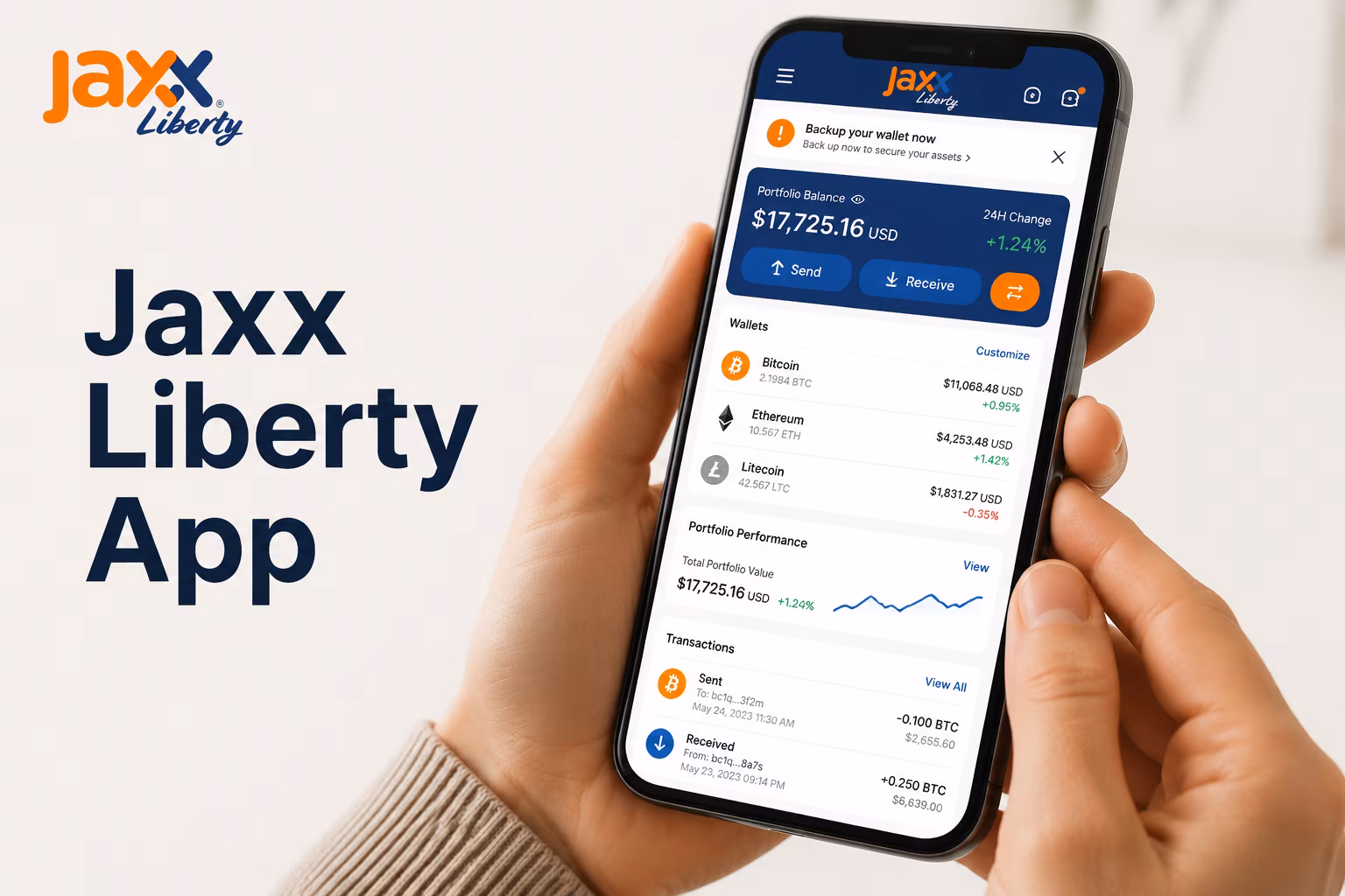 Jaxx Liberty app wallet dashboard showing balances and transaction history