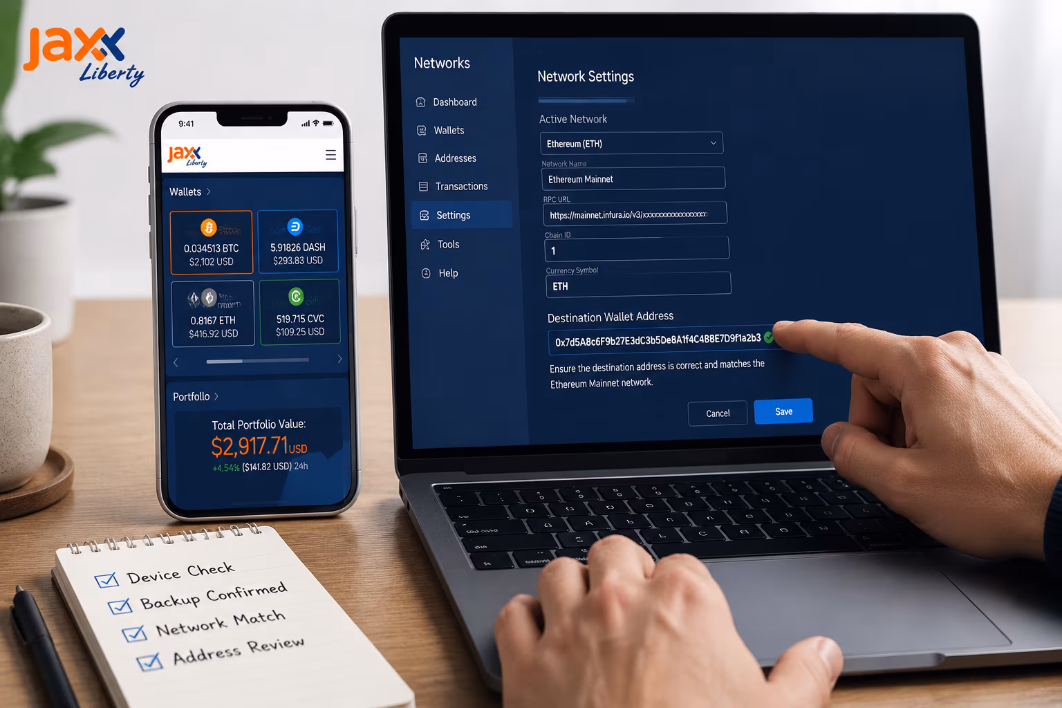 Secure private key import preparation checklist with Jaxx Liberty wallet