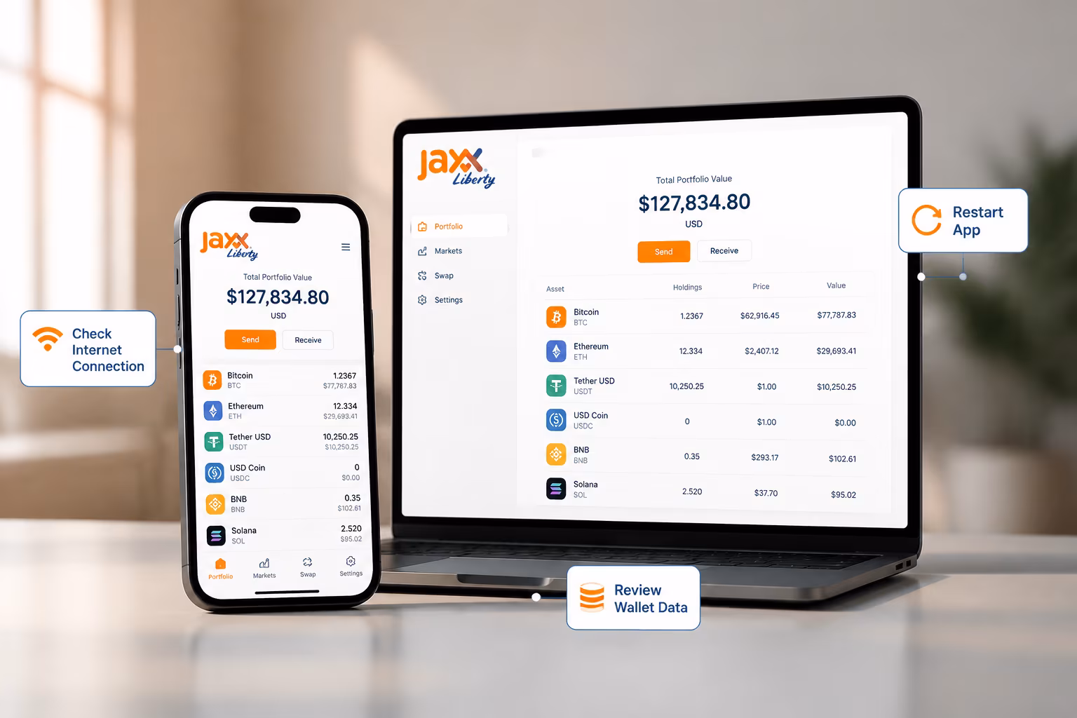 Jaxx Liberty wallet stuck on loading screen troubleshooting steps