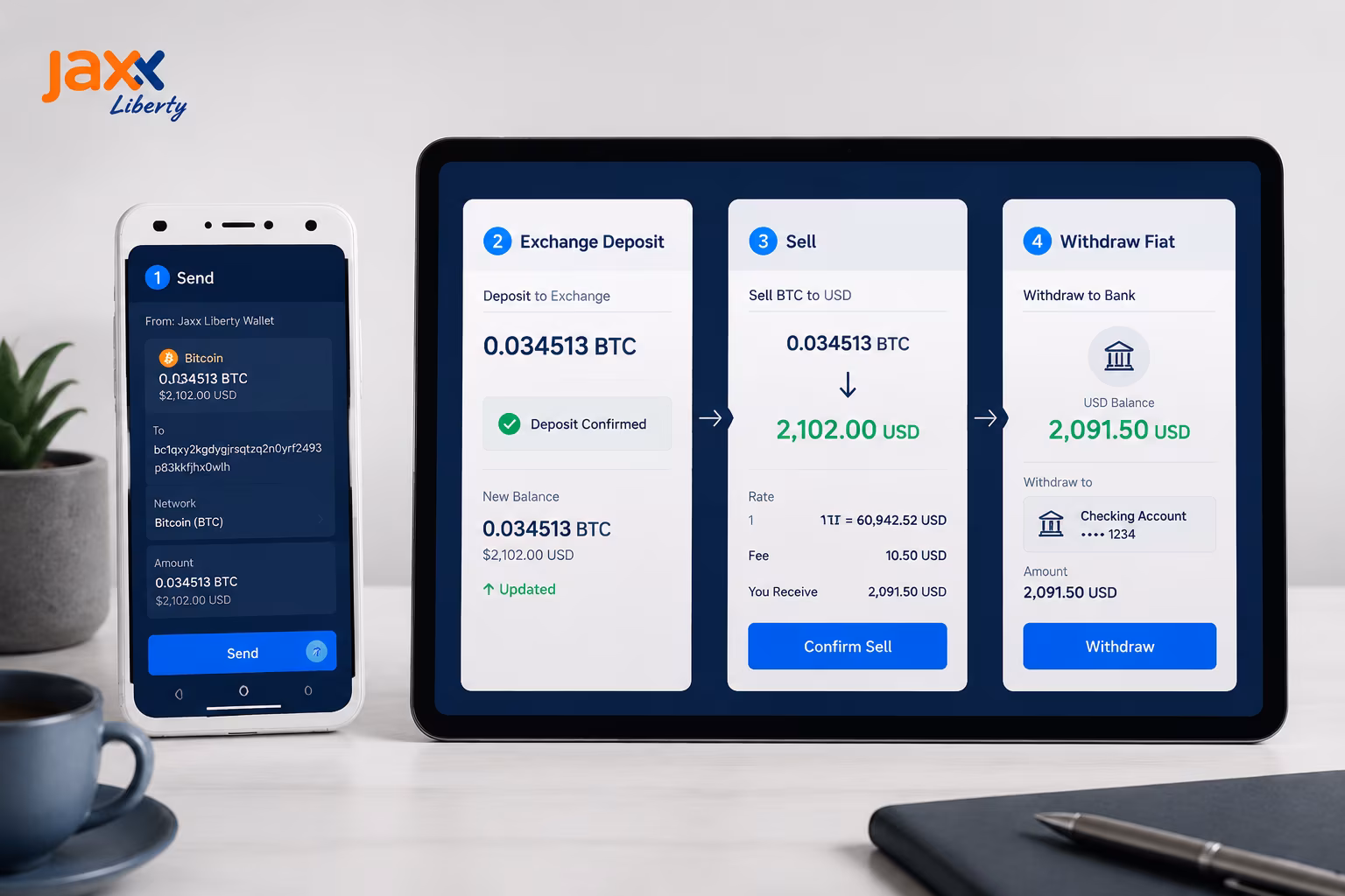 Step-by-step crypto to fiat withdrawal flow diagram