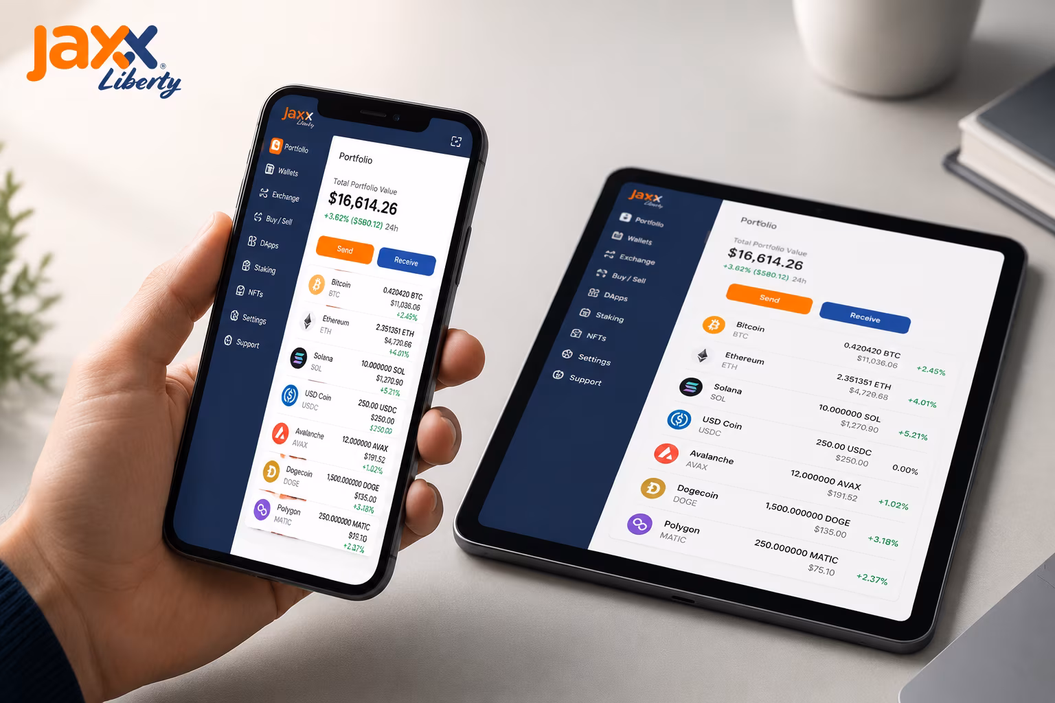 Jaxx Liberty wallet dashboard showing portfolio and multi-asset navigation