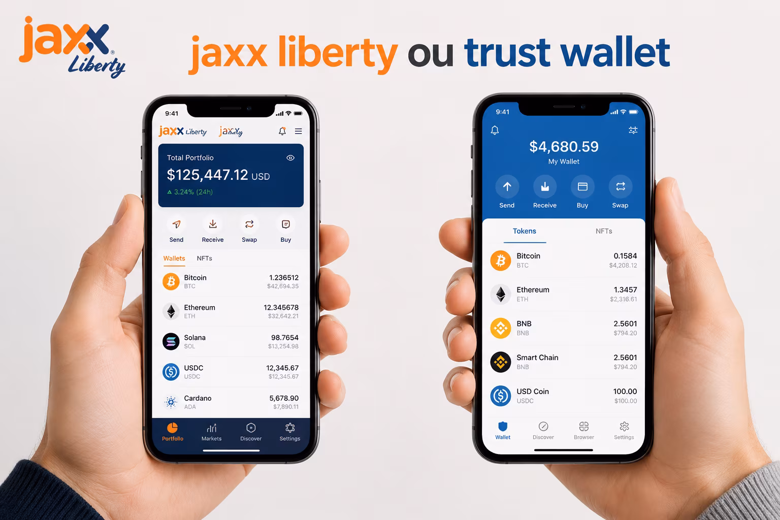 Side-by-side dashboard and navigation comparison between two crypto wallets