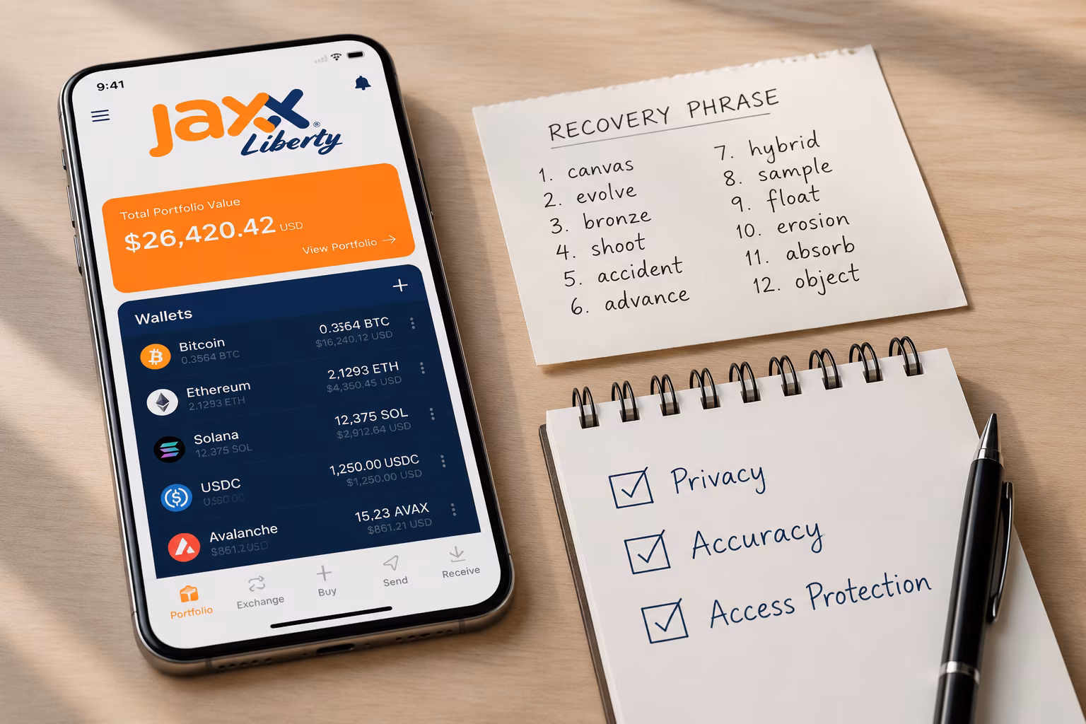 Jaxx Liberty dashboard showing portfolio value and beginner-friendly interface