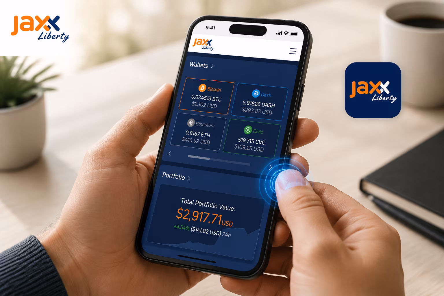 Secure Jaxx Liberty wallet login via trusted app access