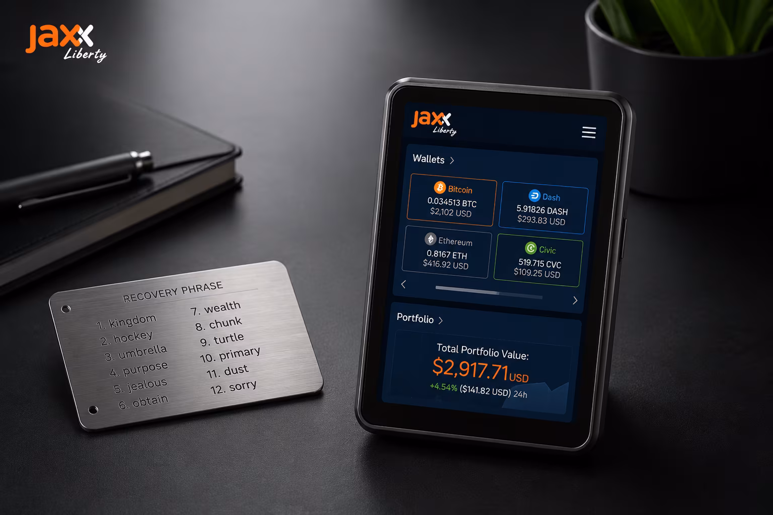 Secure self-custody setup with metal backup and offline wallet access