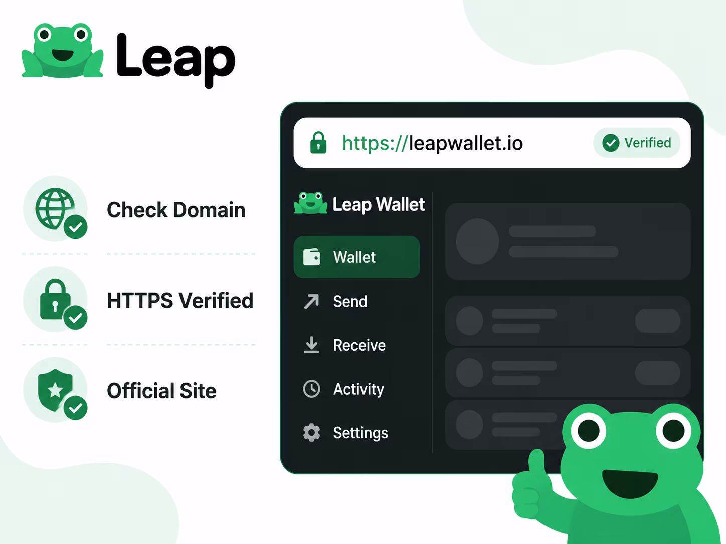 Verifying domain HTTPS and branding before downloading Leap Wallet