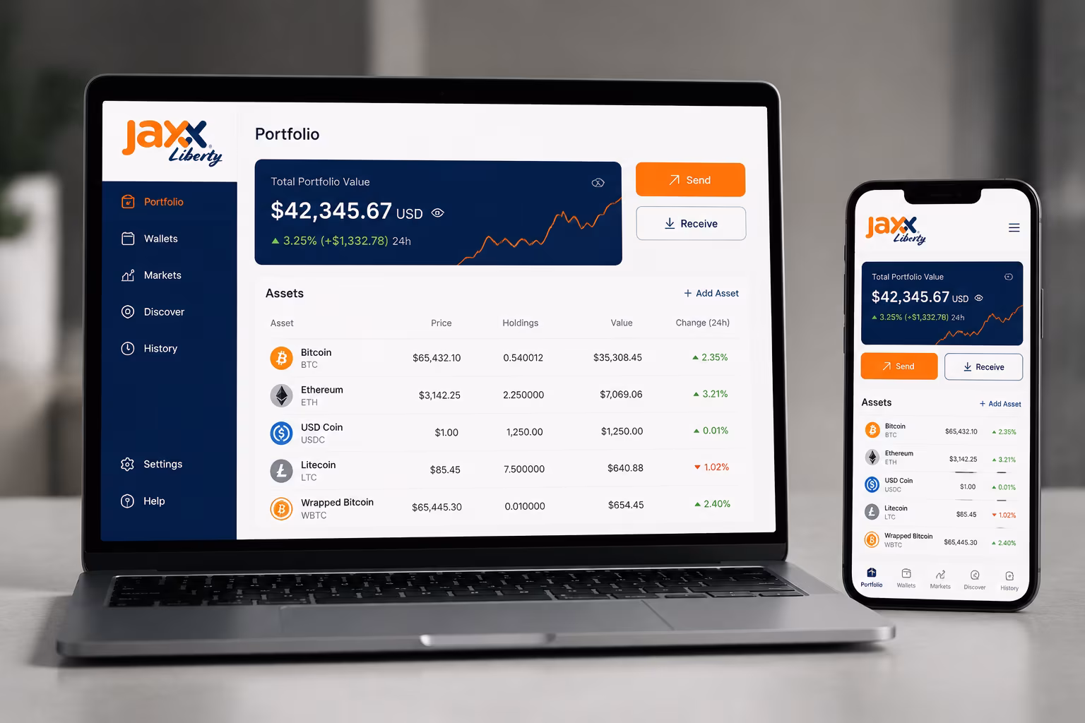 Jaxx Liberty wallet dashboard showing portfolio and asset balance tracking