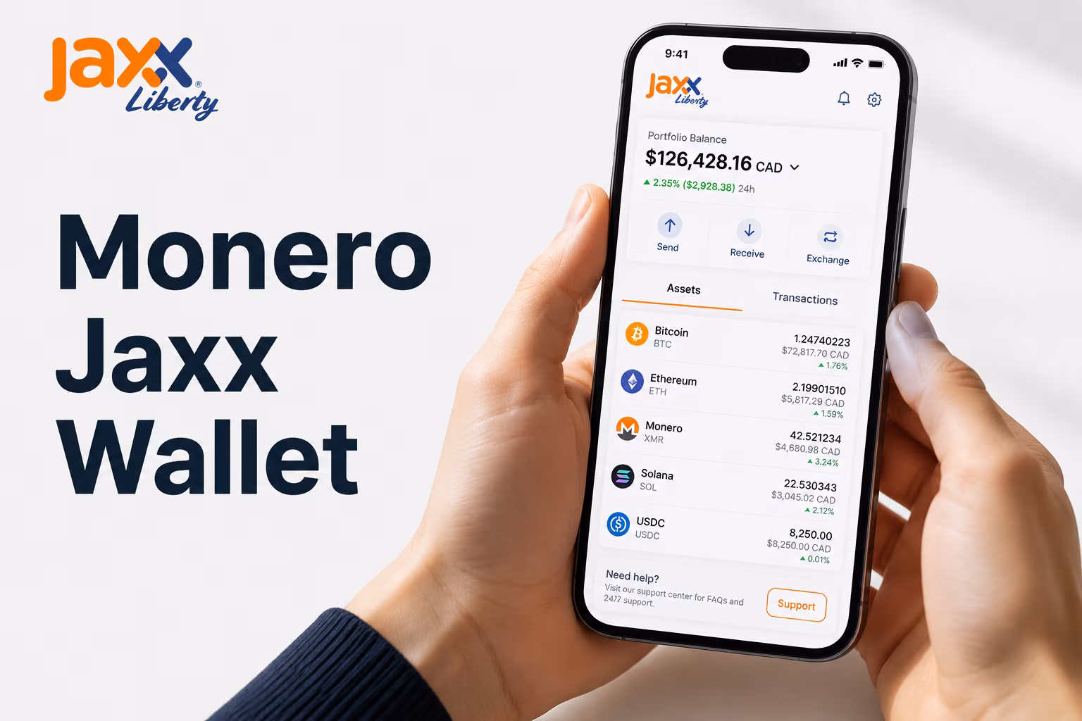 Jaxx Liberty portfolio view showing asset list and balance monitoring
