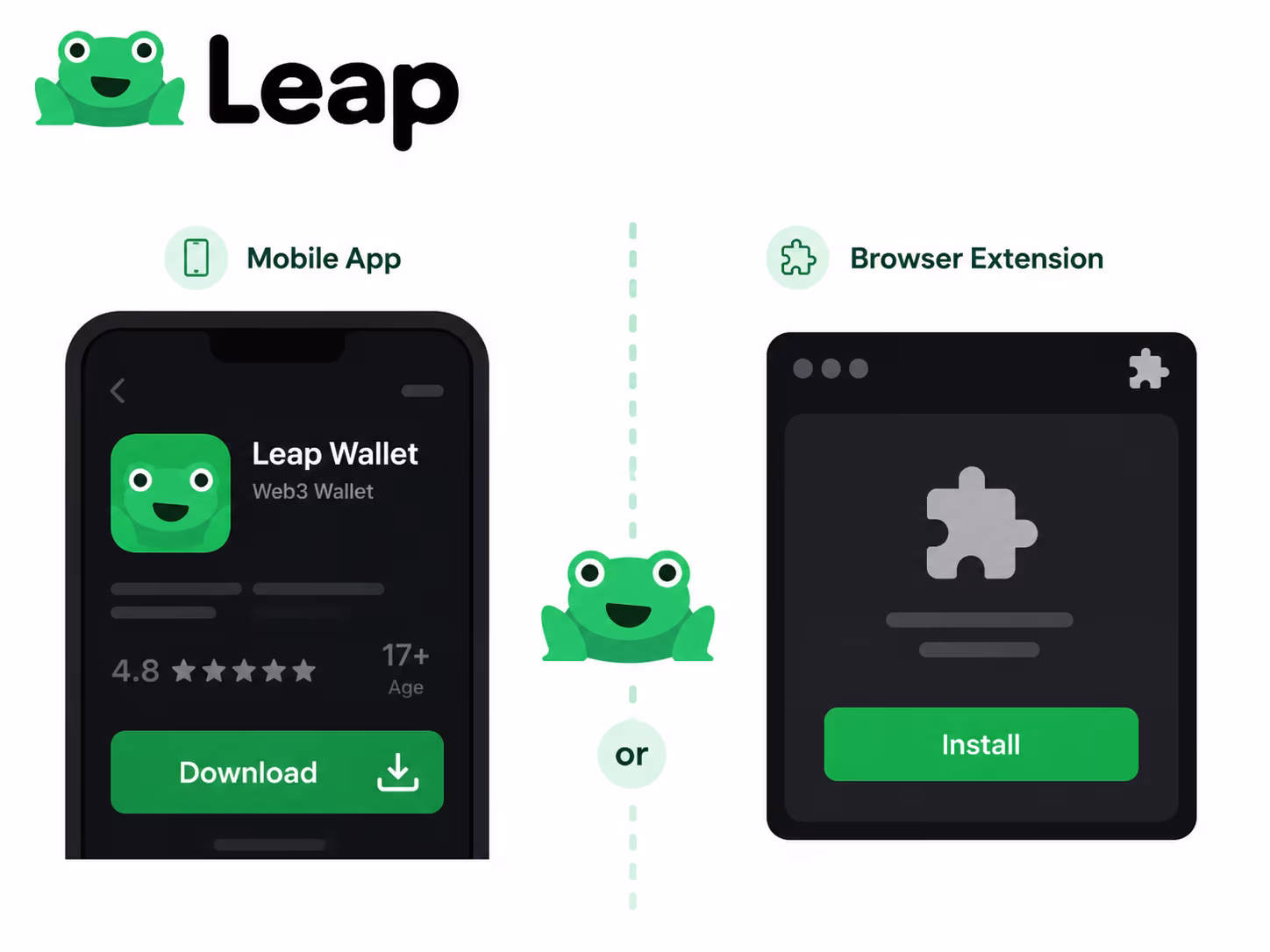 Leap Wallet mobile app and browser extension install options compared