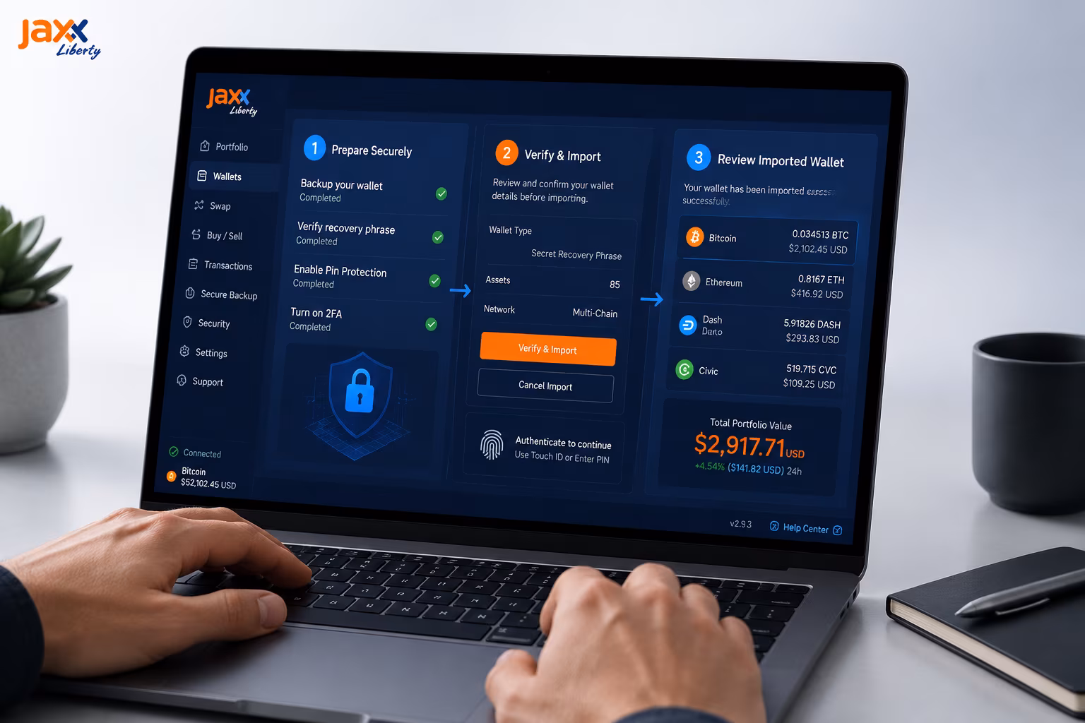 Secure private key import flow verified on Jaxx Liberty wallet