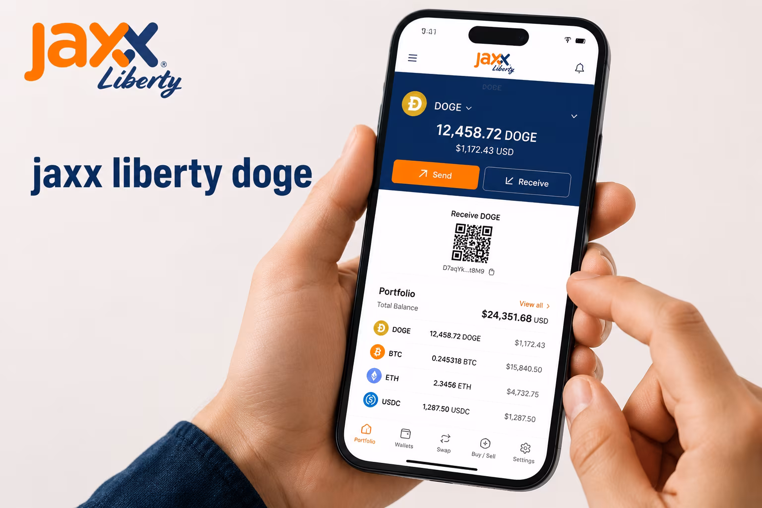 Jaxx Liberty wallet dashboard showing DOGE balance and portfolio overview