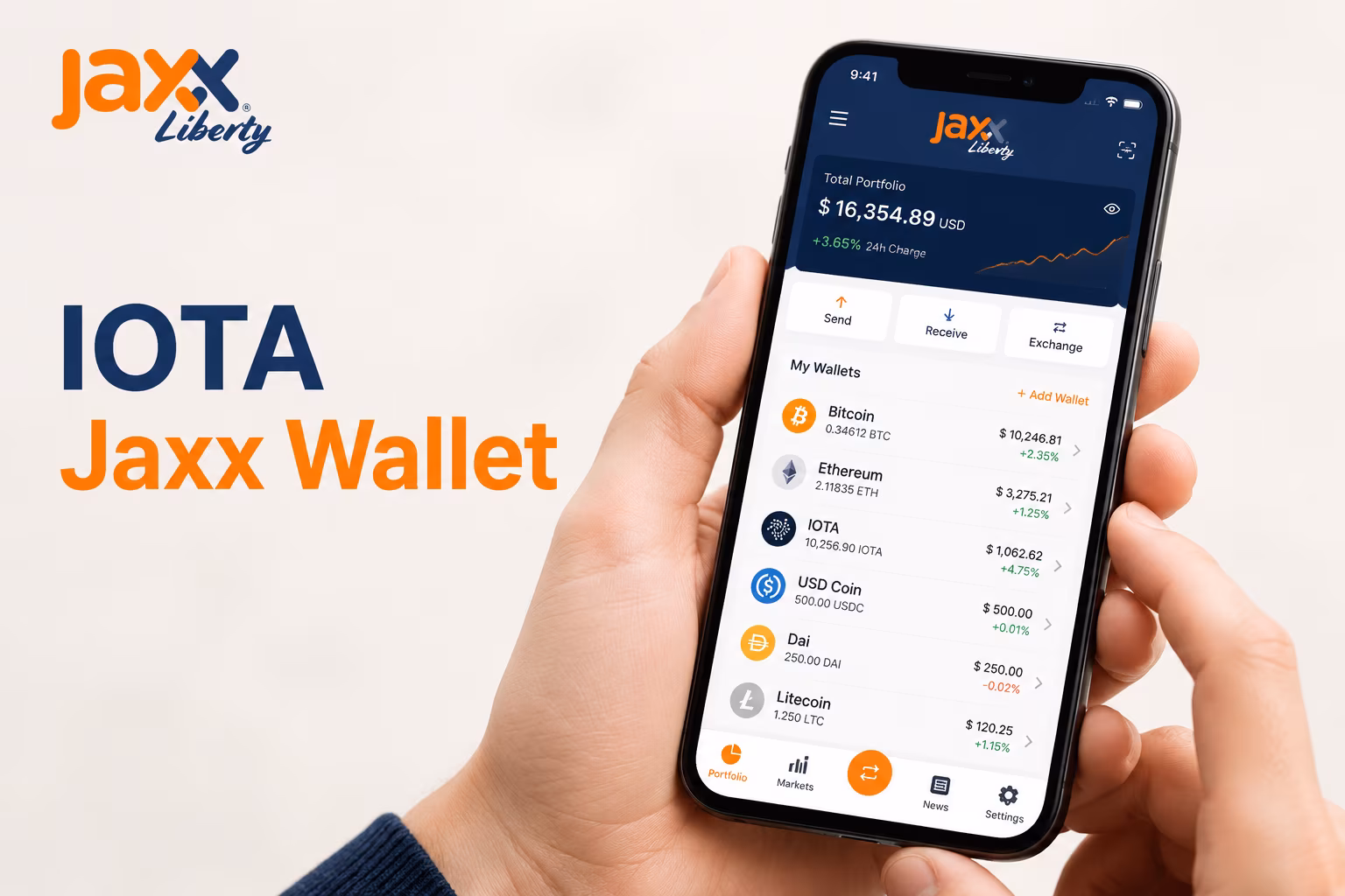 Jaxx Liberty wallet dashboard showing multi-coin asset list and balances