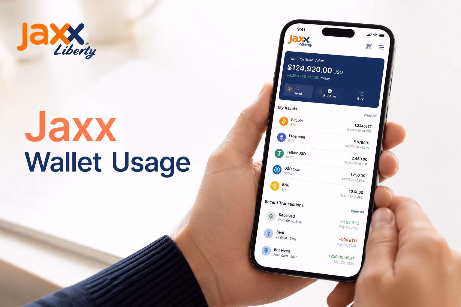 Jaxx Liberty wallet dashboard showing balances and supported assets