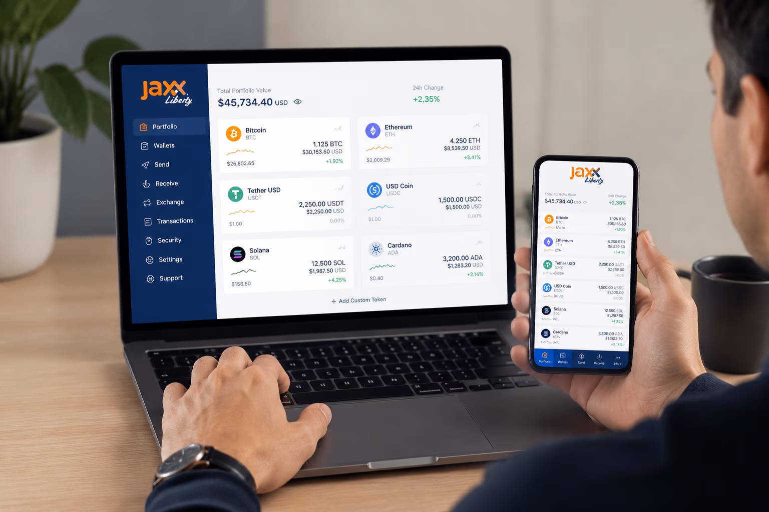 Jaxx Liberty updated dashboard displayed on desktop and mobile
