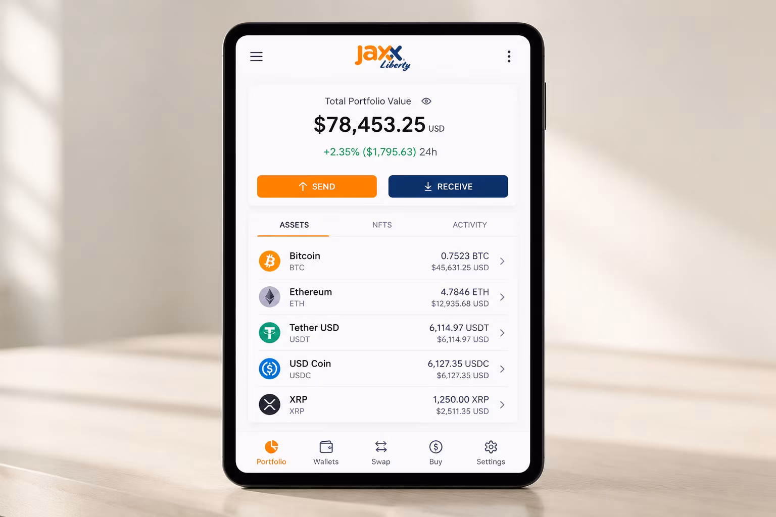 Jaxx Liberty wallet dashboard showing balances and navigation for beginners