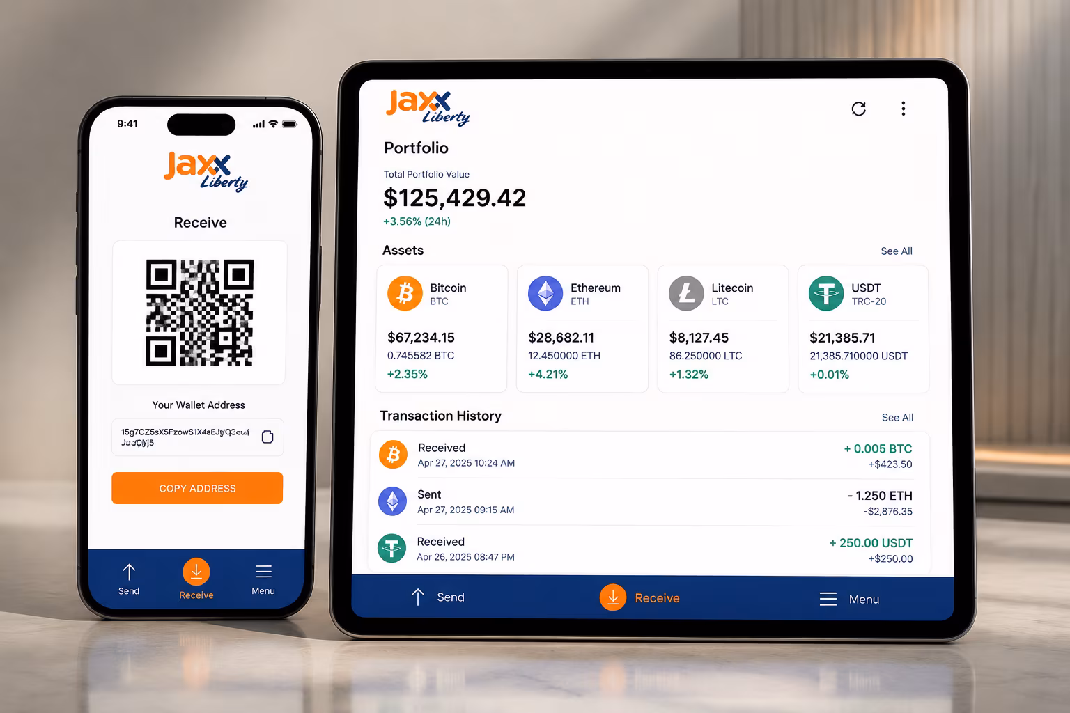 Jaxx Liberty wallet dashboard showing portfolio and asset balance tracking