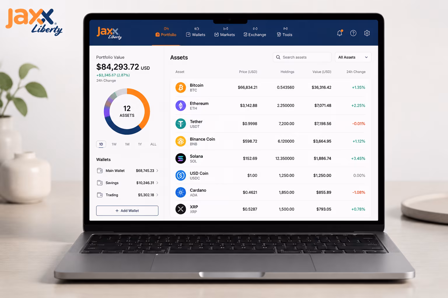 Jaxx Liberty wallet dashboard showing portfolio overview and multi-asset navigation